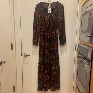 NWT H&M “Vintage” Black and Orange Floral Long Sleeve Maxi Dress